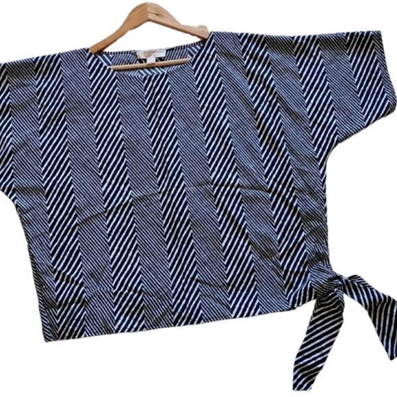Michael Kors Tops - Michael Kors Navy & White Chevron Batwing Top – Size L